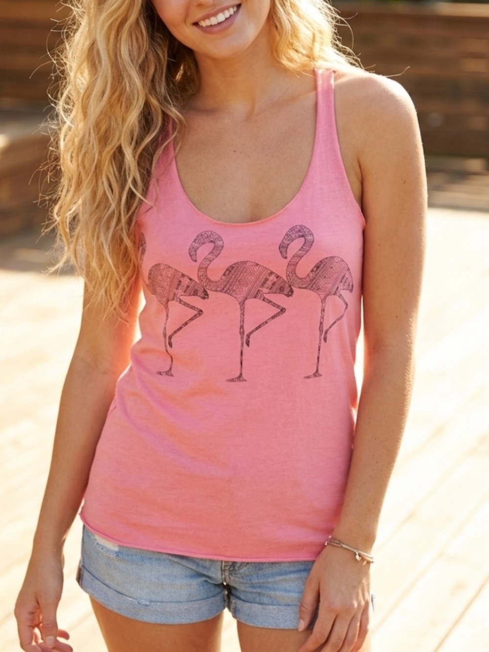 Forever 21 Pink Boho Flamingo Graphic Racerback Tank Top